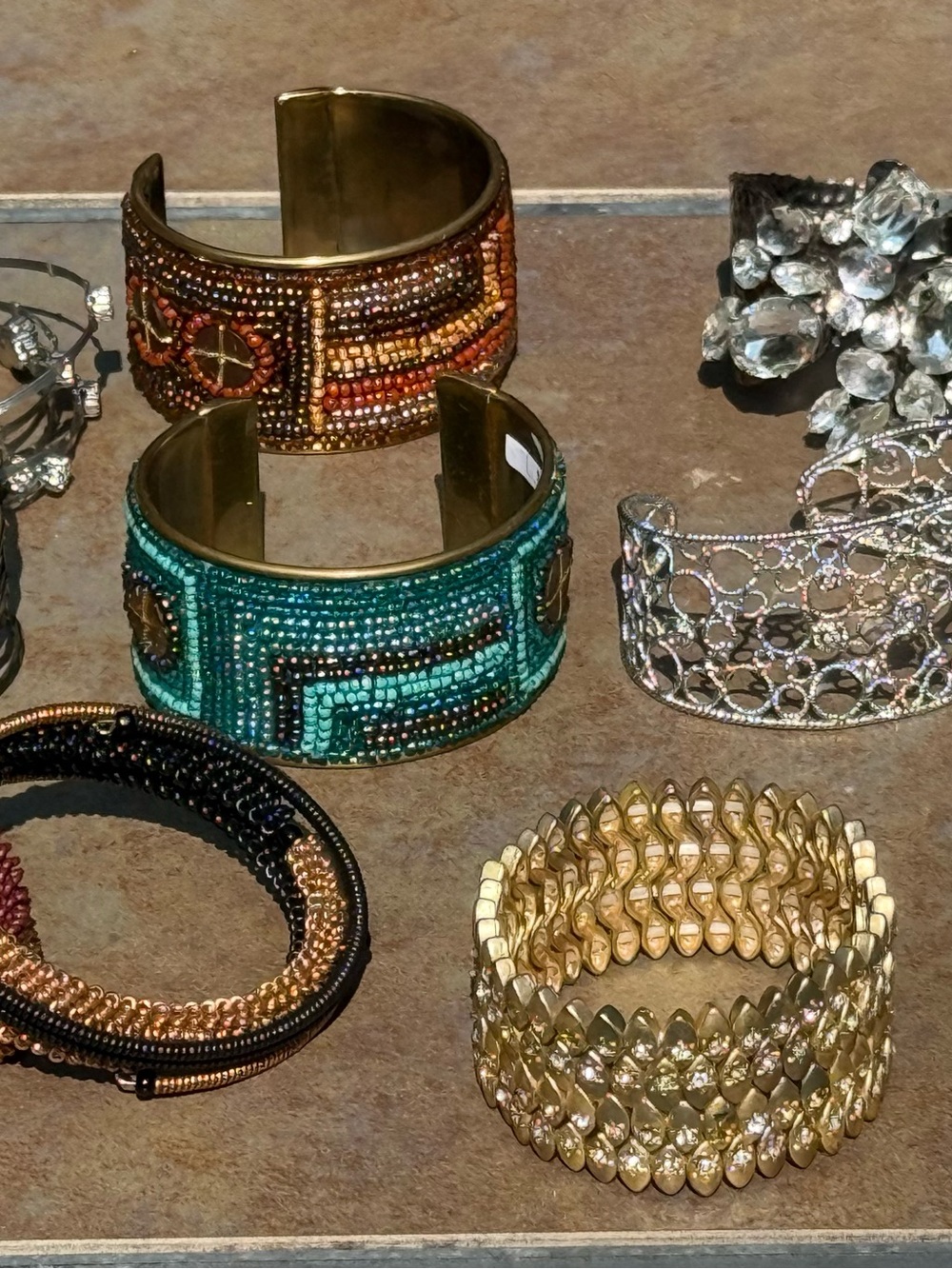 Boho Chic Bracelet Lot – 11 Cuffs & Bangles, Beaded, Crystal & Wire Designs